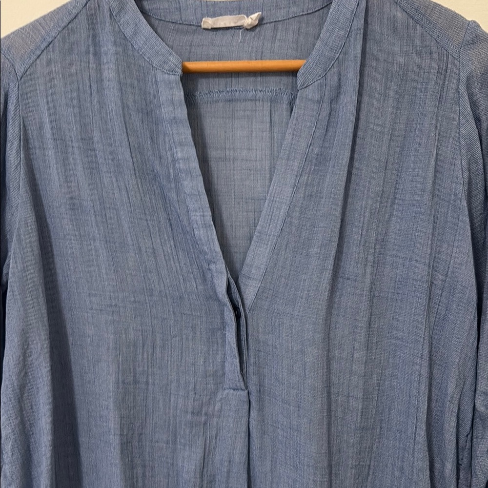 Lush Light Blue V-Neck Roll-Tab Sleeve Tunic - Picture 6 of 6